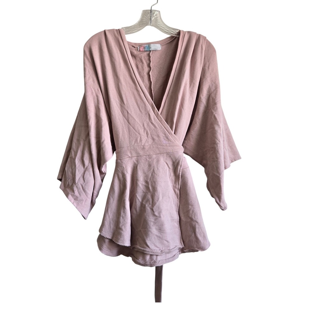 Free People FP Beach Small Slouchy Boho Wrap Sweater Women Pink Kimono Sleeve